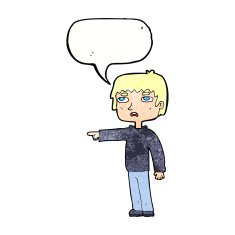 cartoon boy pointing with speech bubble N32