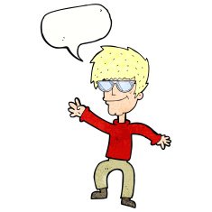 cartoon waving cool guy with speech bubble N11