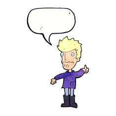 cartoon worried man giving thumbs up symbol with speech bubble N11