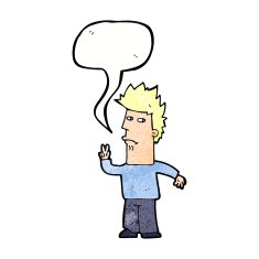 cartoon man giving peace sign with speech bubble N62