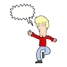 cartoon rushing man with speech bubble N11
