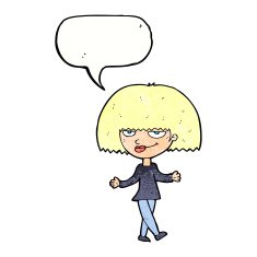 cartoon smug looking woman with speech bubble N11