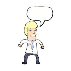 cartoon nervous businessman with speech bubble N11