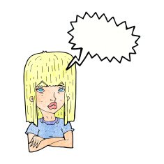 cartoon girl with folded arms speech bubble N11