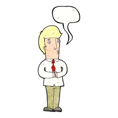 cartoon nervous man with speech bubble N150