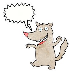 cartoon happy wolf with speech bubble N20