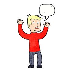 cartoon terrified man with speech bubble N236