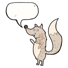cartoon waving wolf with speech bubble N17