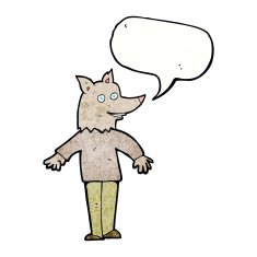 cartoon happy werewolf with speech bubble N7