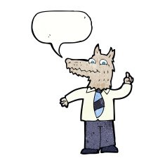 cartoon business wolf with idea speech bubble N7