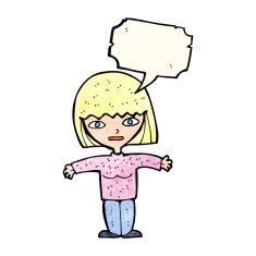 cartoon woman with open arms speech bubble N110