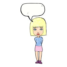cartoon serious girl with speech bubble N10