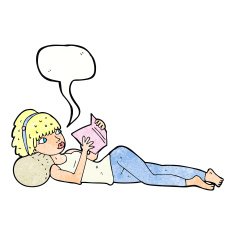 cartoon pretty woman reading book with speech bubble N11