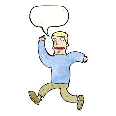 cartoon terrified man with speech bubble N239
