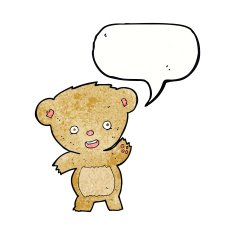 cartoon waving teddy bear with speech bubble N44