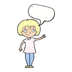 cartoon happy woman pointing with speech bubble N75