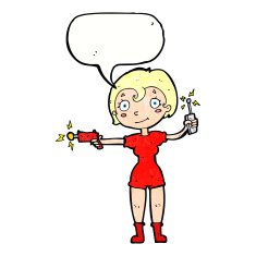 cartoon future space girl with speech bubble N11