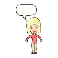 cartoon woman shrugging shoulders with speech bubble N547
