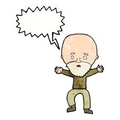 cartoon panicking old man with speech bubble N10