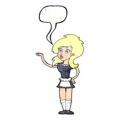 cartoon pretty waitress with speech bubble N10