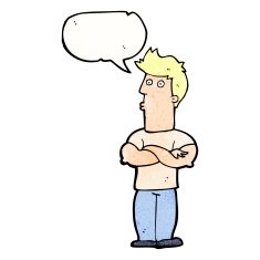 cartoon man with folded arms speech bubble N32