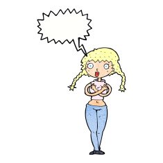 cartoon offended woman covering herself with speech bubble N11