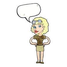 cartoon retro pilot woman with speech bubble N11