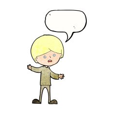 cartoon unhappy boy with speech bubble N64