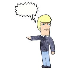 cartoon man pointing with speech bubble N217