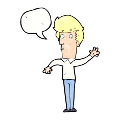 cartoon nervous man waving with speech bubble N21