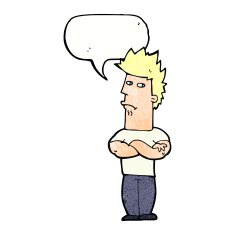 cartoon man sulking with speech bubble N11