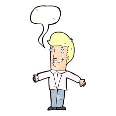 cartoon grining man with open arms speech bubble N11