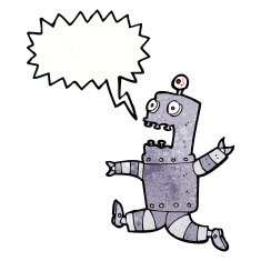 cartoon terrified robot with speech bubble N10