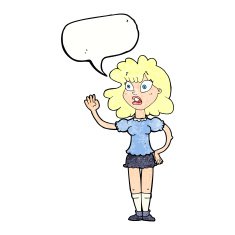 cartoon worried woman waving with speech bubble N22