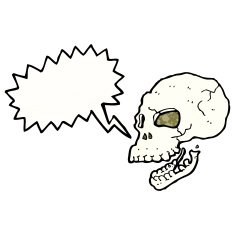 cartoon spooky skull with speech bubble N166
