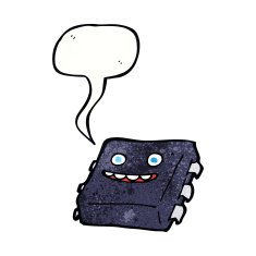 cartoon computer chip with speech bubble N6
