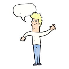cartoon happy waving man with speech bubble N11
