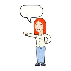 cartoon woman pointing with speech bubble N237
