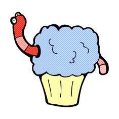 comic cartoon worm in cupcake N3