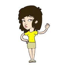 comic cartoon pretty woman waving N20
