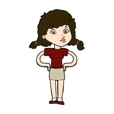 comic cartoon pretty girl with hands on hips N3