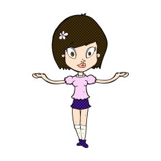 comic cartoon woman making balancing gesture N3
