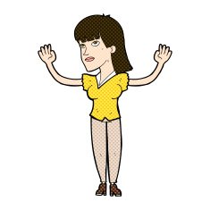 comic cartoon woman throwing hands in air N3