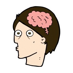comic cartoon head with brain symbol N9