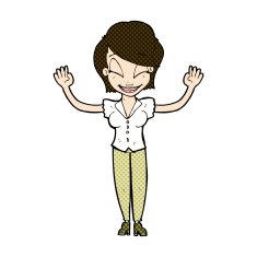 comic cartoon pretty woman with hands in air N3