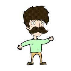 comic cartoon man with mustache waving N7
