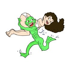 comic cartoon swamp monster carrying girl in bikini N3