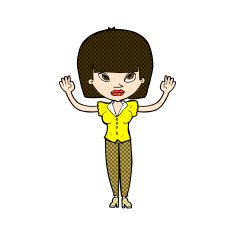 comic cartoon woman with raised hands N3