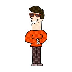 comic cartoon grinning man wearing sunglasses N2