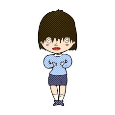 comic cartoon woman making Who Me? gesture N11
